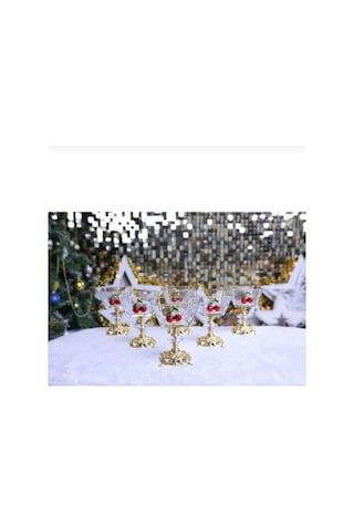 Çnr Home Collection 6 Lı Kiraz Detaylı Gold Metal Ayaklı Cup Magnolia Dondurmalık Çerazlik Sunumluk Gold