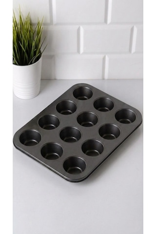 Yanmaz Yapışmaz 12'li Muffin Kek Kalıbı Siyah