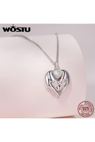 Novahub Wostu Anneler Günü Hediyesi 925 Ayar Gümüş Bebek Ayak İzi Kalp Charm Kolye Zincir, Sevgilisi İçin Gümüş