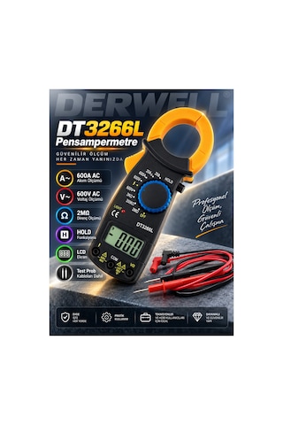 Dt3266l Dijital Mini Pensampermetre Multimetre Akım Ölçer Ölçü Aleti Ac/dc Voltaj Direnç Test Cihazı Lcd Ekranlı Akıllı Elektrik Test Cihazı Kablo Ölçüm Probu Dahil Profesyonel Tamir Seti