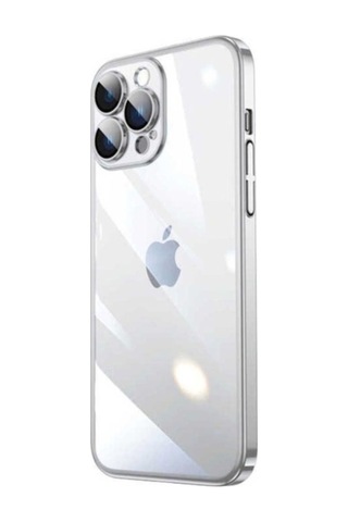 Apple Uyumlu iPhone 14 Pro Max Kılıf Sert Pc Renkli Çerçeveli Zore Riksos Kapak Gümüş