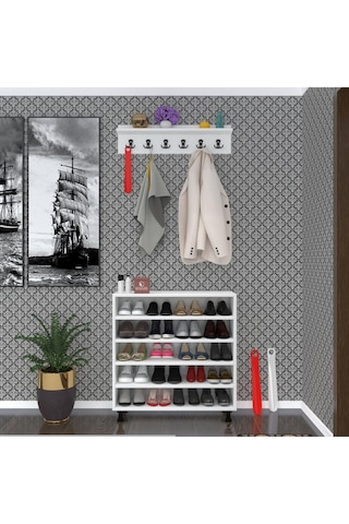 Kenzlife Ayakkabılık Çapula5 Byz 83 080 30 Kapaksız 5 Raflı 20 Çift Ayakkabı Kapasitesi Ahşap