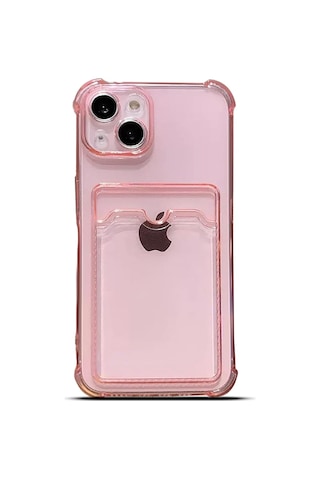 Teknomoda Apple Uyumlu iPhone 13 Kılıf Kartlıklı Anti Şok Korumalı Şeffaf Silikon Pembe Pembe