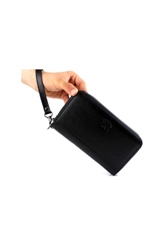 Alphaclub Bag Erkek Hakiki Deri Siyah Çok Bölmeli El Çantası