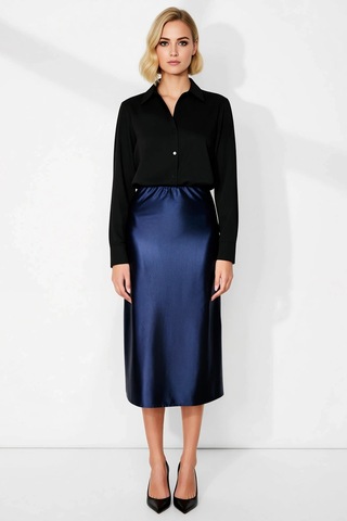 Benerly Kadın Midi A Kesim Etek Düz Desen %95 Polyester %5 Elastan Fonksi Indigo