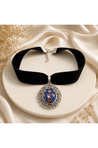 İznik Çini Desenli El Yapımı Vintage Kadın Choker Renkli 32012847