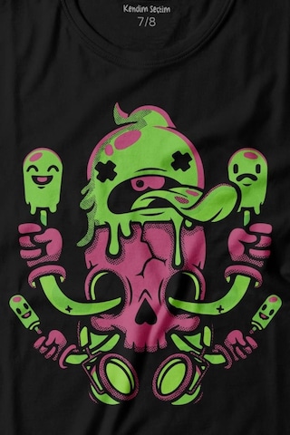 Kendim Seçtim Icecream Skull Dondurma Kurukafa Street Wear Baskılı Tişört Çocuk T-shirt 001