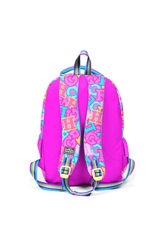 Coral High Üç Bölmeli İlkokul Okul Çantası - Kız Çocuk - Pembe Su Yeşili Harf Baskılı - 33241
