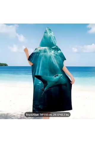 Sualtı Dünyası Manta Temalı Kapüşonlu Bornoz Karışık