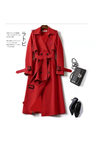 Uzun Moda İngiliz Tarzı Şık Tesettüre Uygun Dış Giyim Kadın Ceket Kırmızı