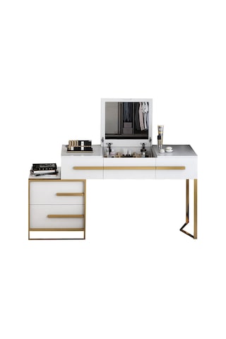 Cristina Beyaz Gold Metal Makyaj Masası