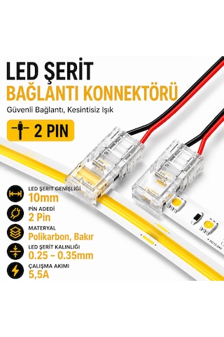 10mm Cob+smd Şerit+kablo T-l Bağlantı Konnektörü 5 Adet