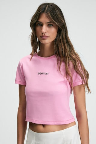 Ethıquet ZERAYA Kadın Bisiklet Yaka Kısa Kollu Önde Nakış Detaylı Crop Pembe T-Shirt
