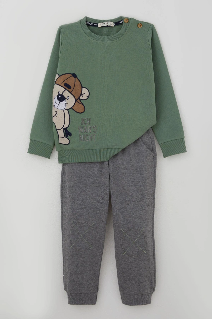 Breeze Erkek Çocuk Eşofman Takımı Sevimli Ayıcık Nakışlı 1-4 Yaş, Haki Yeşil Haki Yeşil