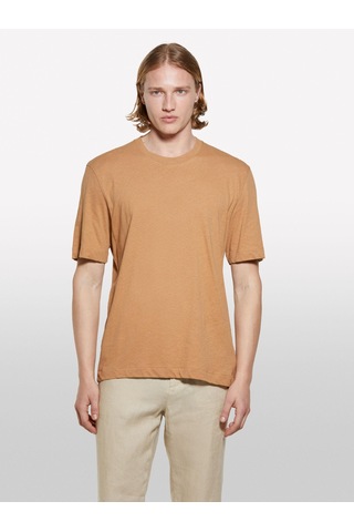 Sisley Keten Karışımlı Bisiklet Yaka Regular Fit T-shirt Erkek Kahverengi T-shirt - 325p3d8fs104l Taba