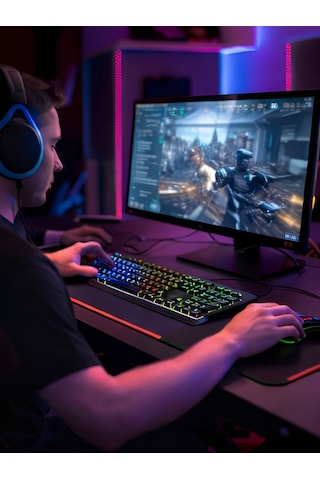 Mekanik Rgb Oyuncu Klavye Mouse Seti 105 Tuş Led Işıklı Kablolu Gaming Klavye Siyah Diğer