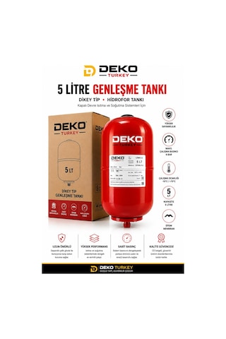 Deko Dkt5lte 5 Lt Genleşme Tankı Epdm Membranlı Profesyonel Hidrofor Tankı 6 Bar Dikey Tip