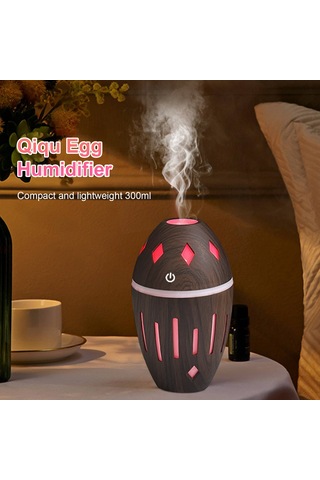 Ruicoo Masaüstü Ultrasonik Nemlendirici, 300ml, Uyumlu Koku Yağı Dağıtıcı, Renkli Gece Lambası, Usb İle Hızlı Kurulum, Derin Ahşap Desenli