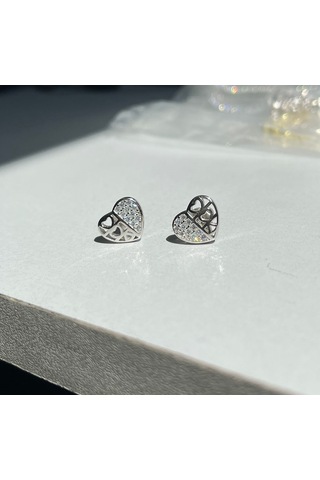 Silver Point Taşlı Kalp Figürlü Küpe Gümüş