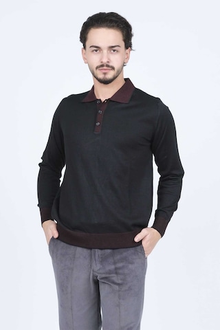 Ateş Triko Erkek Polo Yaka Yün Kazak 6091903 Siyah Siyah