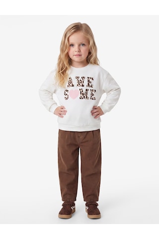 Koton Baskılı Bisiklet Yaka Kısa Kollu Şardonlu Sweatshirt Ekru 7wmg10224ak