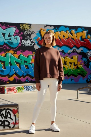 Benerly Kadın Bisiklet Yaka Düşük Kol Pamuk Sweatshirt Fonksiyonel D Koyu Kahverengi