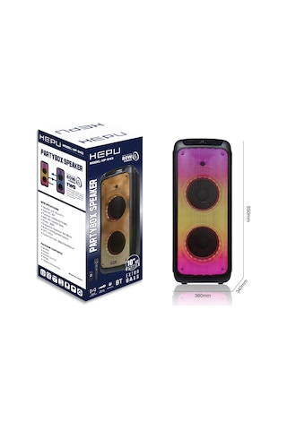 Hepu Hp 943 Taşınabilir Şarjlı Bluetooth Parti Hoparlörü 2 10 İnc Woofer 80 W Rms Extra Bass Karaoke Mikrafon