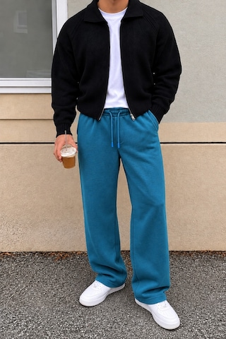 Tarz Cool Erkek Oversize Baggy Fit Eşofman Altı %100 Pamuk 3 İplik Şardonlu Bol Paça Rahat Kesim Petrol
