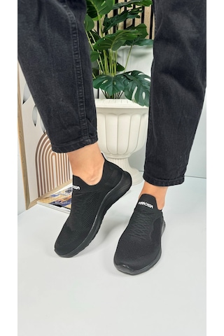Günlük Unisex Sneaker Slip-on Nefes Alabilen Hafif Yürüyüş Bağcıksız Esnek Spor Ayakkabı 041f Siyah-beyaz