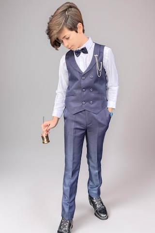 Riccotarz Erkek Çocuk Cepken Yelekli Şal Yaka Lacivert Takım Elbise 5-9 Yaş Lacivert