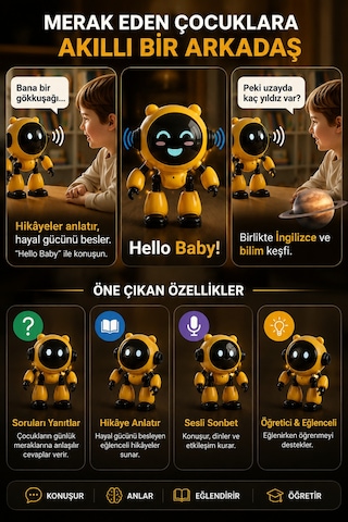 Yapay Zeka Konuşan Robot Çocuklar Için Eğitici Akıllı Asistan 40 Dil Destekli Şarjlı Robot Oyuncak