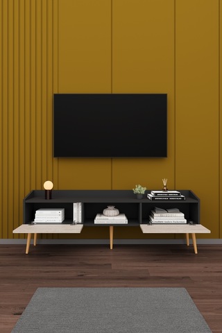 Asra Trend Tv Ünitesi Tv Sehpası T-28 %100 MDF Ayaklı Modern Medya Ünitesi Antrasit - Sidon