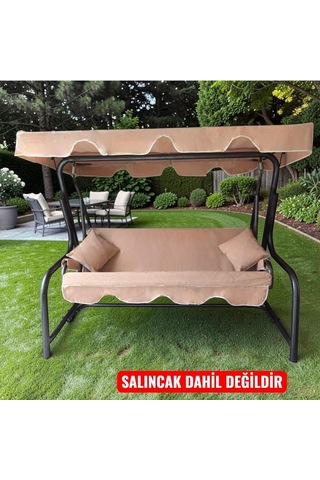 3 Kişilik Salıncak Minderi Lüks Kılıf Seti 10cm Minderli Panama Bej Diğer