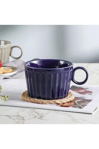 Novahub İskandinav Tasarım Mavi Seramik Fincan, 400ml Su Ve Kahve Bardağı Mavi