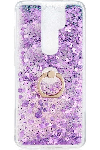 Kilifone - Redmi Note 8 Pro Uyumlu Kılıf Koruyucu Yüzüklü Sıvılı Pullu Milce Kapak - Mor - T14399