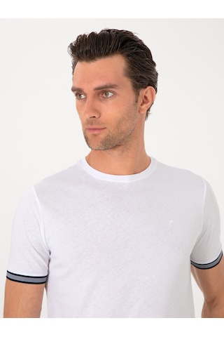 Beyaz Regular Fit %100 Pamuk Bisiklet Yaka T-shirt