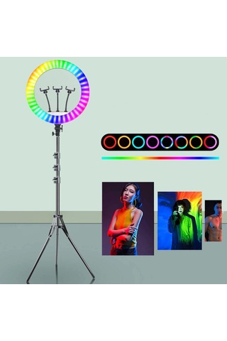 14" Rgb Ring Light Yuvarlak Led Işık + 2 M Tripod Işık Ayağı