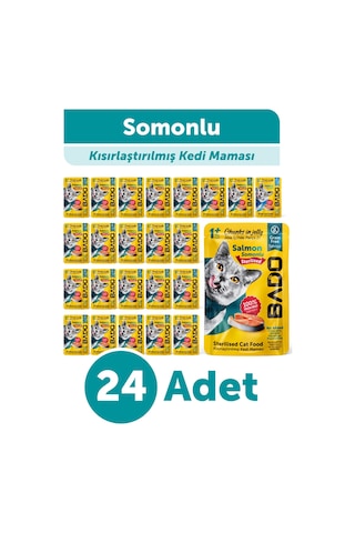 Bado Kısırlaştırılmış Yetişkin Yaş Kedi Maması Somonlu 85gr 24'lü