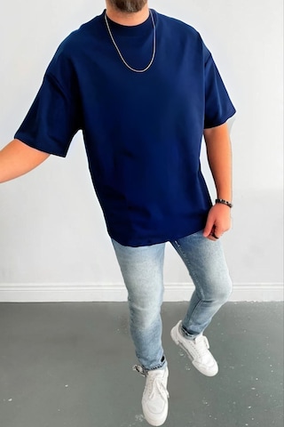 Flood Of Style Erkek Penye Yazlık Oversize Kısa Kollu Nefes Alan Lacivert