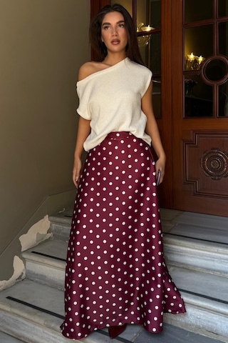 Madmext Bordo Puantiyeli Maxi Kadın Saten Etek Mg2725