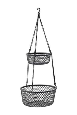 Siyah Renk Mutfak Askısı, Tel Sepet 2 Katlı, 25x63 Cm, Asılabilir Galvanizli Çelik Çok Renkli