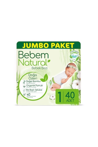 Bebem Natural Yenidoğan Bebek Bezi 1 Numara Jumbo Paket 40 Adet
