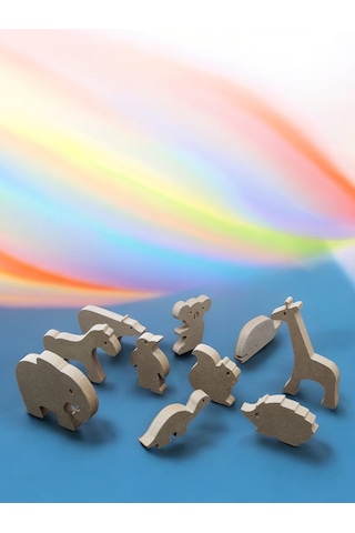 Dik Durabilen 10 Farklı Ahşap Hayvanlar Boyama Seti, 6 Lı Boya Ve