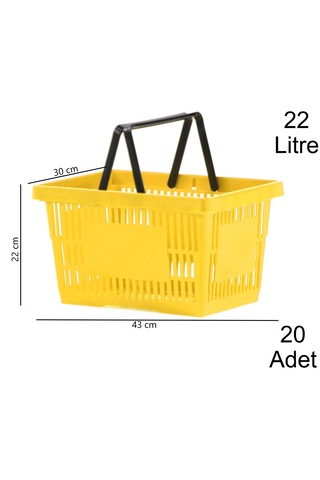 22 Litre Plastik Market Alışveriş El Sepeti Sarı 20 Adet / En:30 Boy:43 Yükseklik:22 Cm Sarı