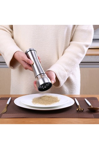 Qingmipy 304 Paslanmaz Çelik Elle Baharat Değirmeni - Biber, Kimyon, Tuz İçin Çift Fonksiyonlu, Seramik Çekirdekli, 300ml Kapasite Gümüş