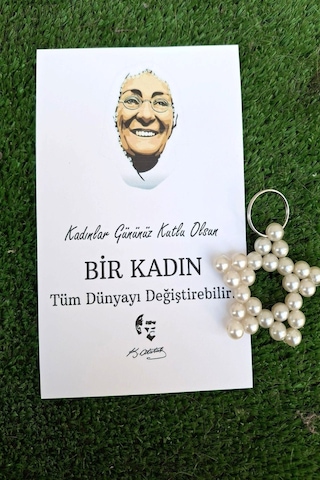 10 Adet Kadınlar Günü Zübeyde Hanım Kartlı İnci Yıldız Anahtarlık - Kadınlar Günü Hediyesi Jelatinli Beyaz