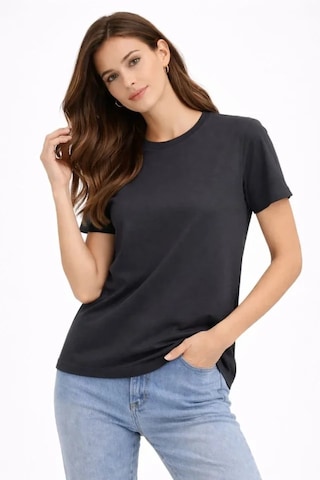 Mythrıva Bisiklet Yaka Tişört Regular Kalıp Basic Pamuklu Günlük Kullanım T-shirt - Füme