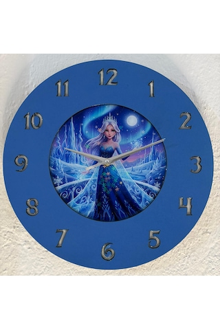 Kişiye Özel İsimli Çocuk Odası Duvar Saati Epoksi Dolgulu 35 Cm Masallar Serisi Mavi - Beyaz