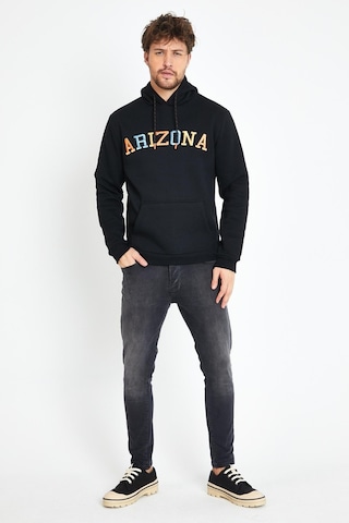 Polostate Erkek Arizona Nakışlı Kapüşonlu 3 İplik Sweatshirt Siyah