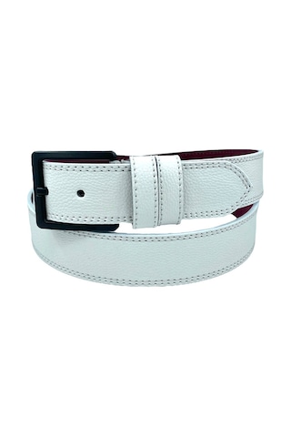 Süzer Deri Beyaz Suni Deri Çift Dikişli Damar Desenli Model 4 Cm.lik Spor Kemer // Xd-9016-11-st